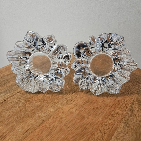 Nybro Sweden Rune Strand Crystal Volcano Votive Candleholder Pair Vintage - Picture 6 of 7